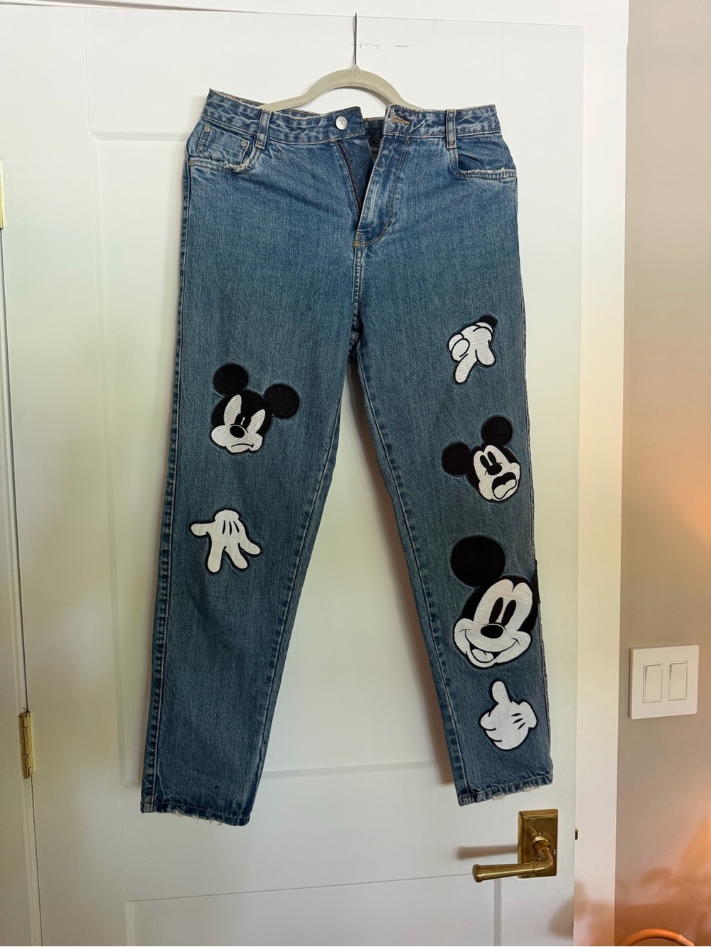 Women’s Blue Denim Jeans with Mickey Mouse Appliqués